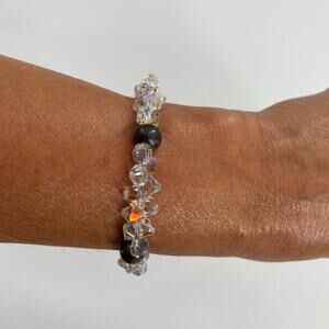 Vintage 925 Sterling Silver Handmade Crystal Beaded Bracelet‎ "Live" Charm